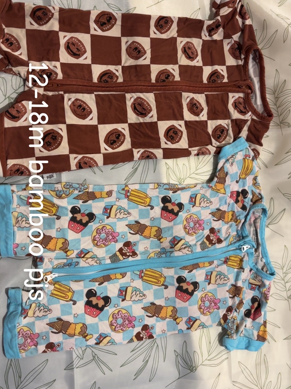 Cute Ice Cream & Football Baby Zipper Rompers - Brown & Light Blue